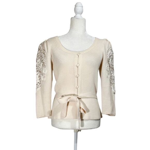 Vintage Soutashe Puff Sleeve Sweater Top Button Detail With Belt PostMod 80s - Picture 9 of 9